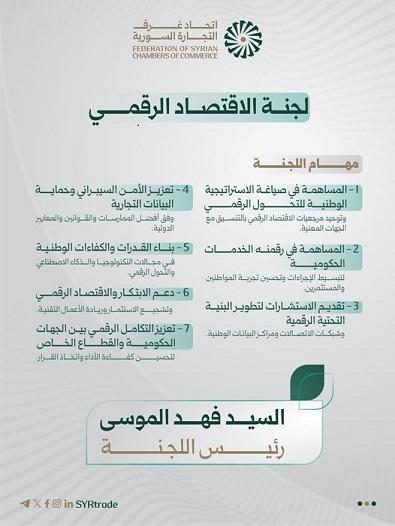 The Federation of Syrian Chambers of Commerce Forms the Digital Economy Committee Chaired by Fahd Al Mousa